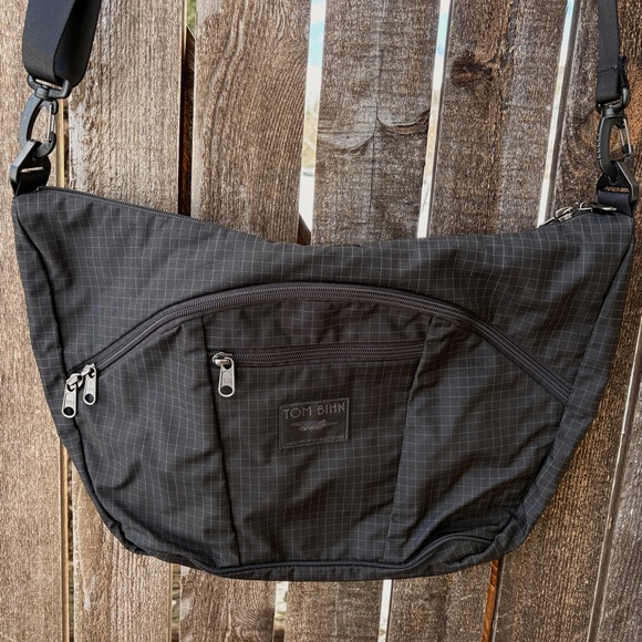 Tom Bihn Handbags - Tom Bihn Parental Unit Diaper Messenger Check Grid Bag In Black With Purple